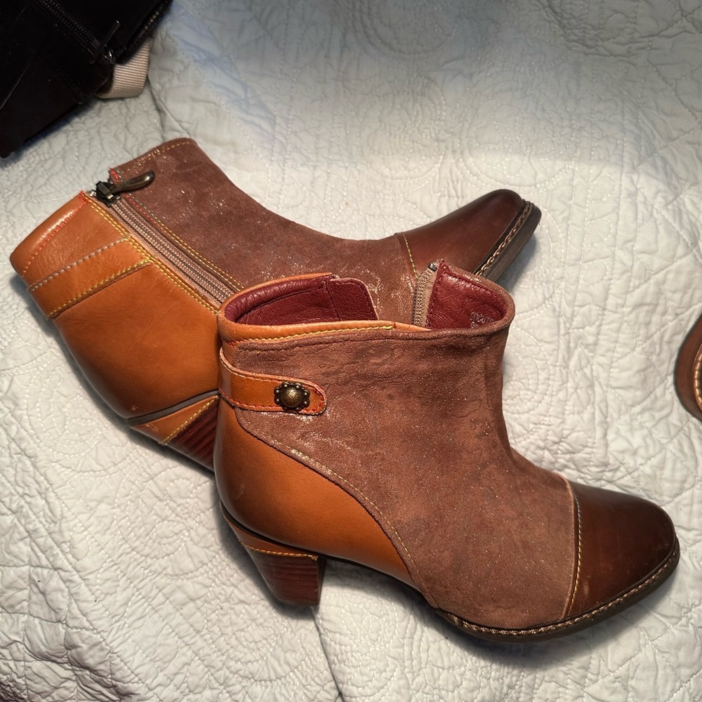 L’Artiste by Spring Step Leather & Suede Booties | Colorblock Size 38 (US 7.5-8)